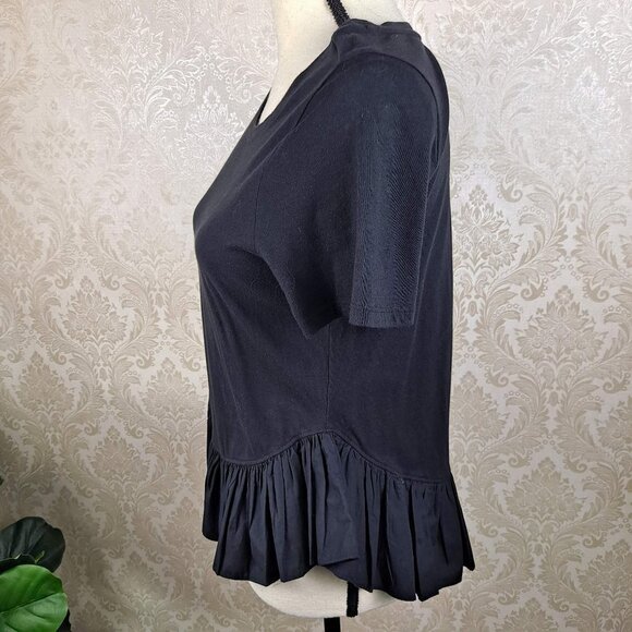 Maeve by Anthropologie Size S Black Short Sleeve Tshirt Asymmetric Ruffle Hem - Picture 6 of 11